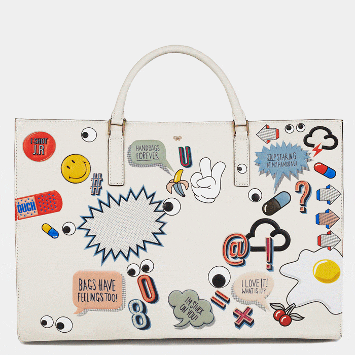 THE INCREDIBLE ‘STICKERED-UP’ FEATHERWEIGHT EBURY GETS ANIMATED AS PART OF MY LATEST GIF FOR ANYA HINDMARCH. 