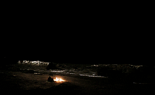 A couple enjoying the beach at night